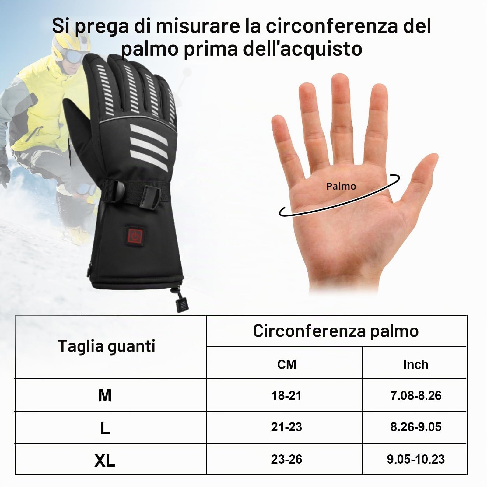 Guanti Riscaldati Elettrici per Uomo Donna con 3000mAh Batteria Ricaricabile, Guanti Termici Impermeabili per Moto, Sci, Pesca con 3 Livelli di Temperatura, Touchscreen, 4-6 Ore di Autonomia