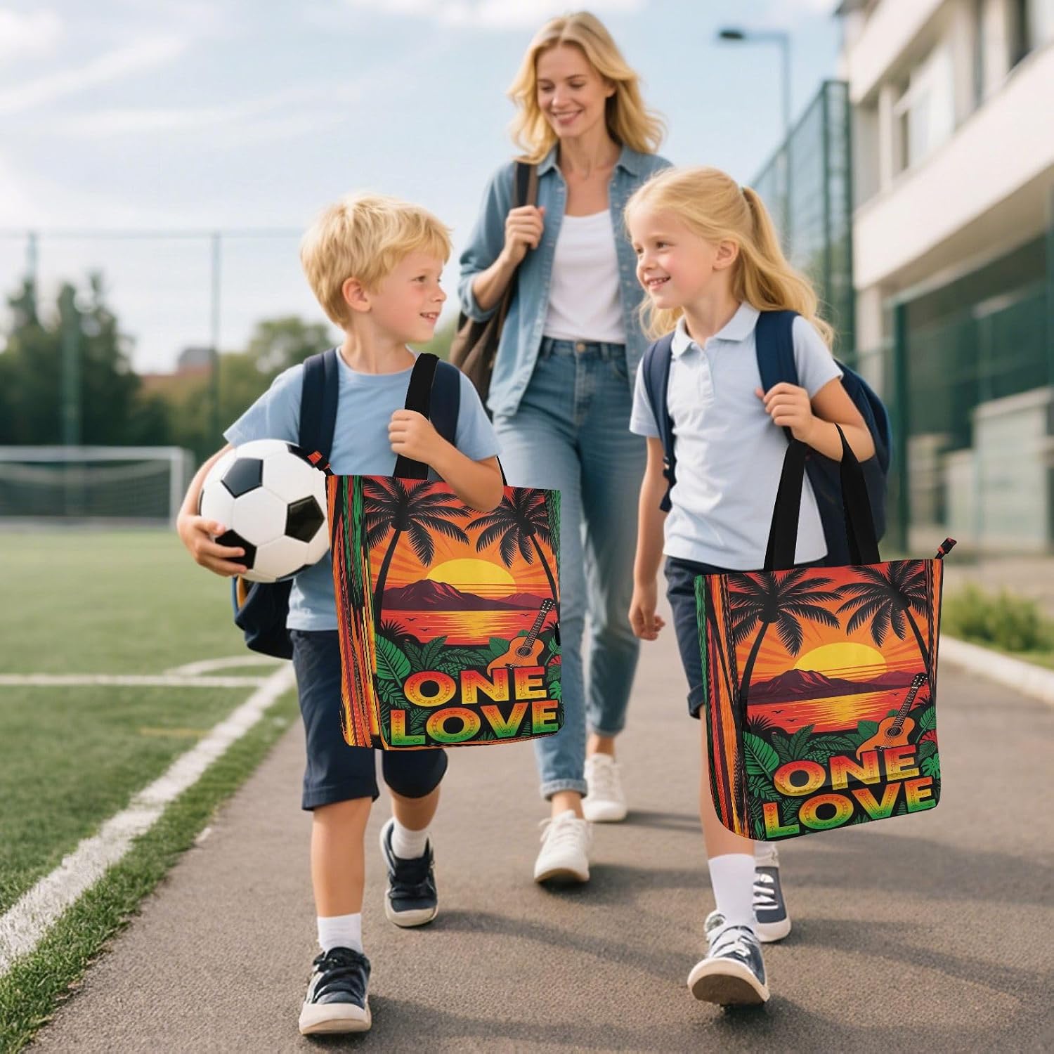decorative Kid Tote Bag for Boys Girls Adults Hawaii Hibiscus Flowers Tropical Summer 600D Oxford fabric Reusable Grocery Bag with Zipper for School Shopping Travel