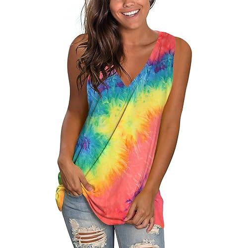 SAMPEEL Womens Tank Tops V Neck T Shirts Sleeveless Tops Floral Side Split Tanks
