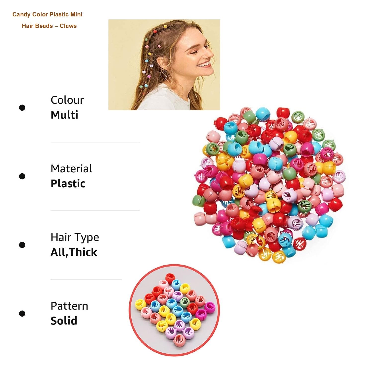 Snowpearl Hair Accessories Small Hair Claw Beads Clips, Candy Color Plastic Hair Clips for Girls & Women - Multicolor | Pack of 50 Pieces 1