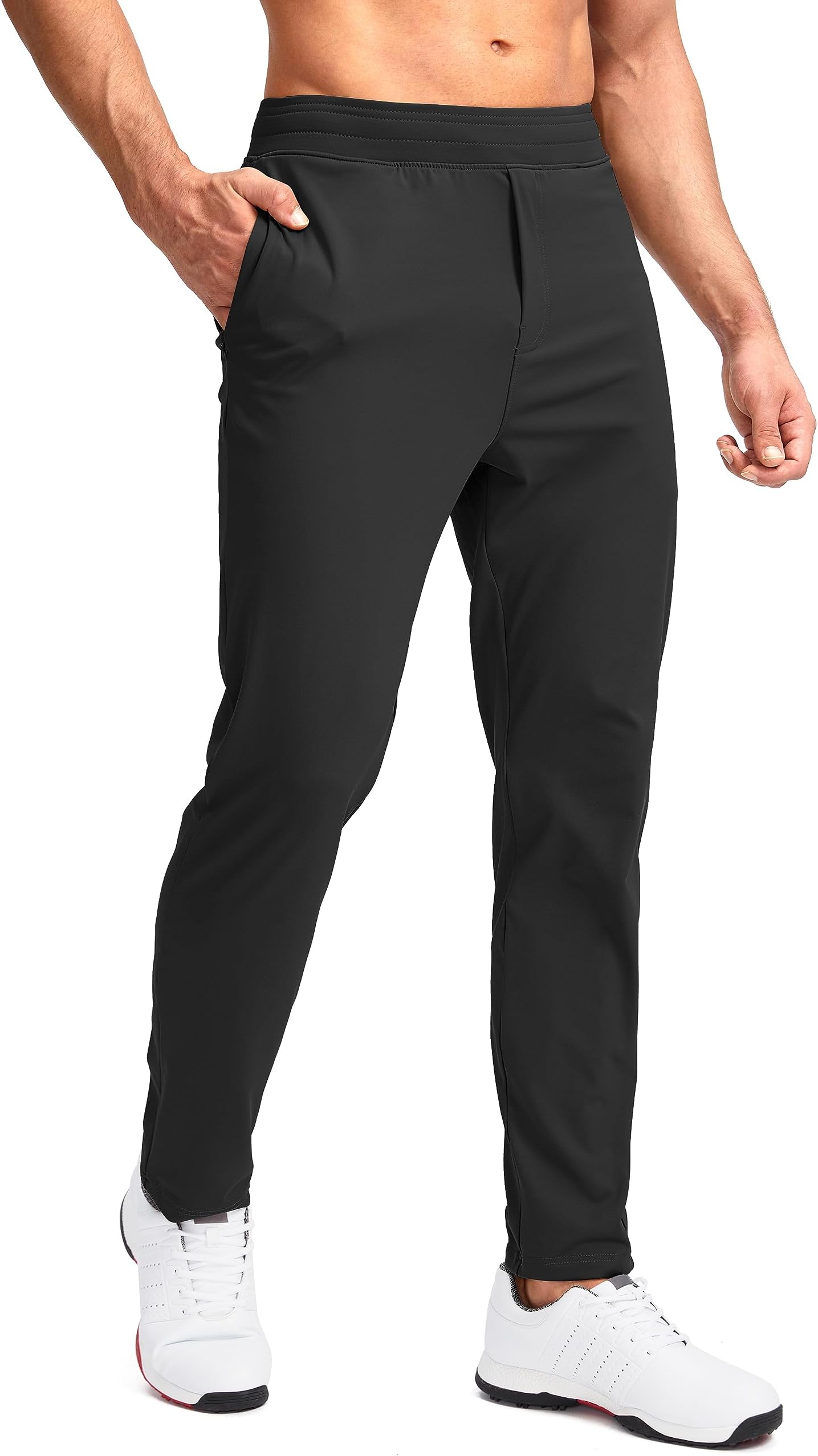 Men's Golf Pants Stretch Sweatpants with Zipper Pockets Slim Fit Work Casual Joggers Pants for Men