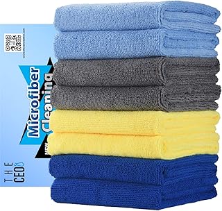 THE CEO Microfiber Cleaning Cloth 16x16 Inch 8 Pack, Multipurpose Cleaning Rags for House Housekeeping Dusting, Absorbent Lint Free Streak Free Hand Towel (4 Colors)