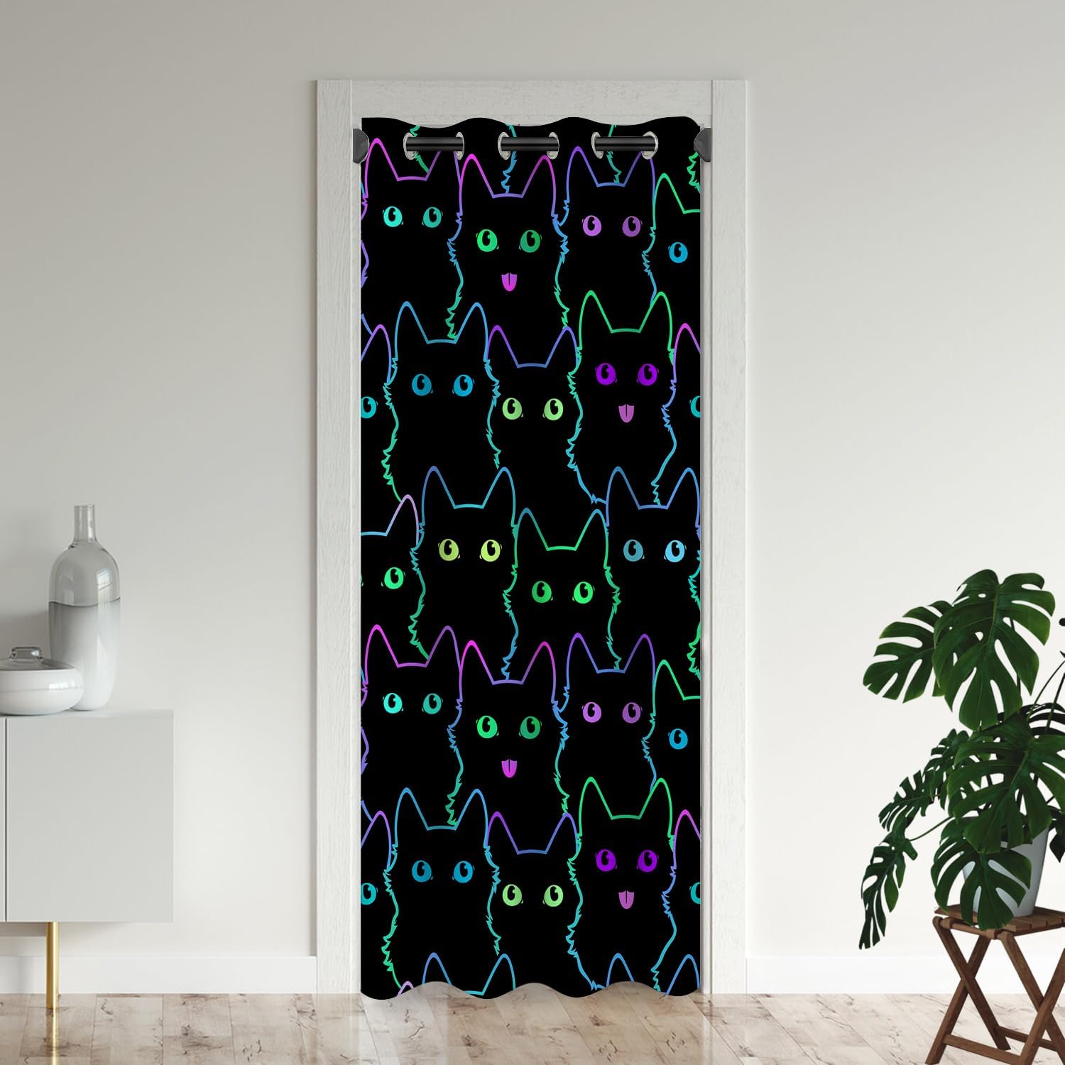 Cat Door Curtains for Doorways, Cartoon Cute Animal Funny Lovely Kitty Colorful Blackout Curtain for Kids Bedroom Closet, Grommet Thermal Insulated Privacy Door Drapes for Room Divider, 34"W x 80"L