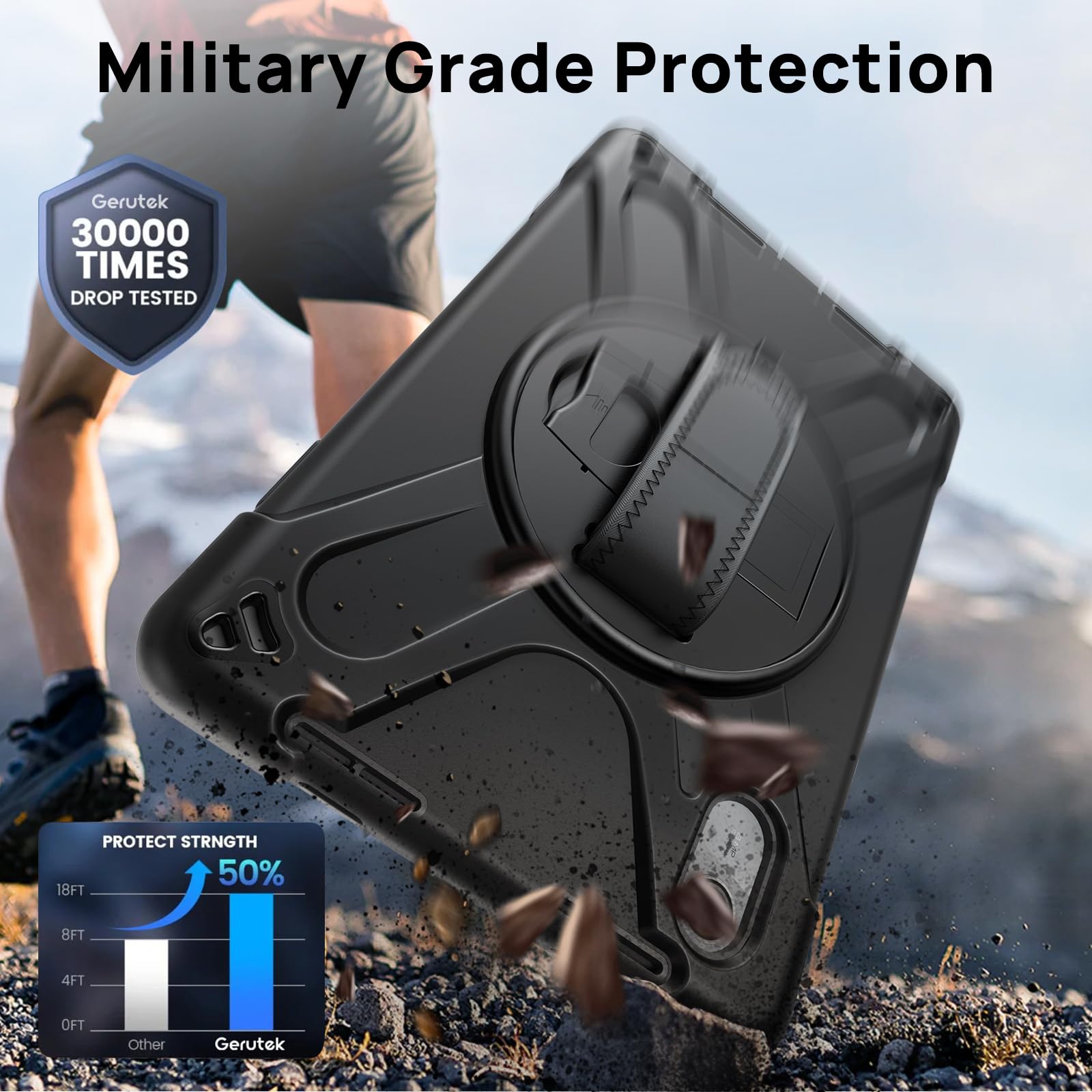 Gerutek Funda Anticaída para Lenovo Idea Tab 11 Pulgadas 2025/Tab K11 Gen 2/Tab M11/Xiaoxin Pad 11", (TB-336ZU/TB-336FU), Carcasa Rugosa con Soporte Giratorio, Correa de Mano/Hombro, Portalápiz, Negro