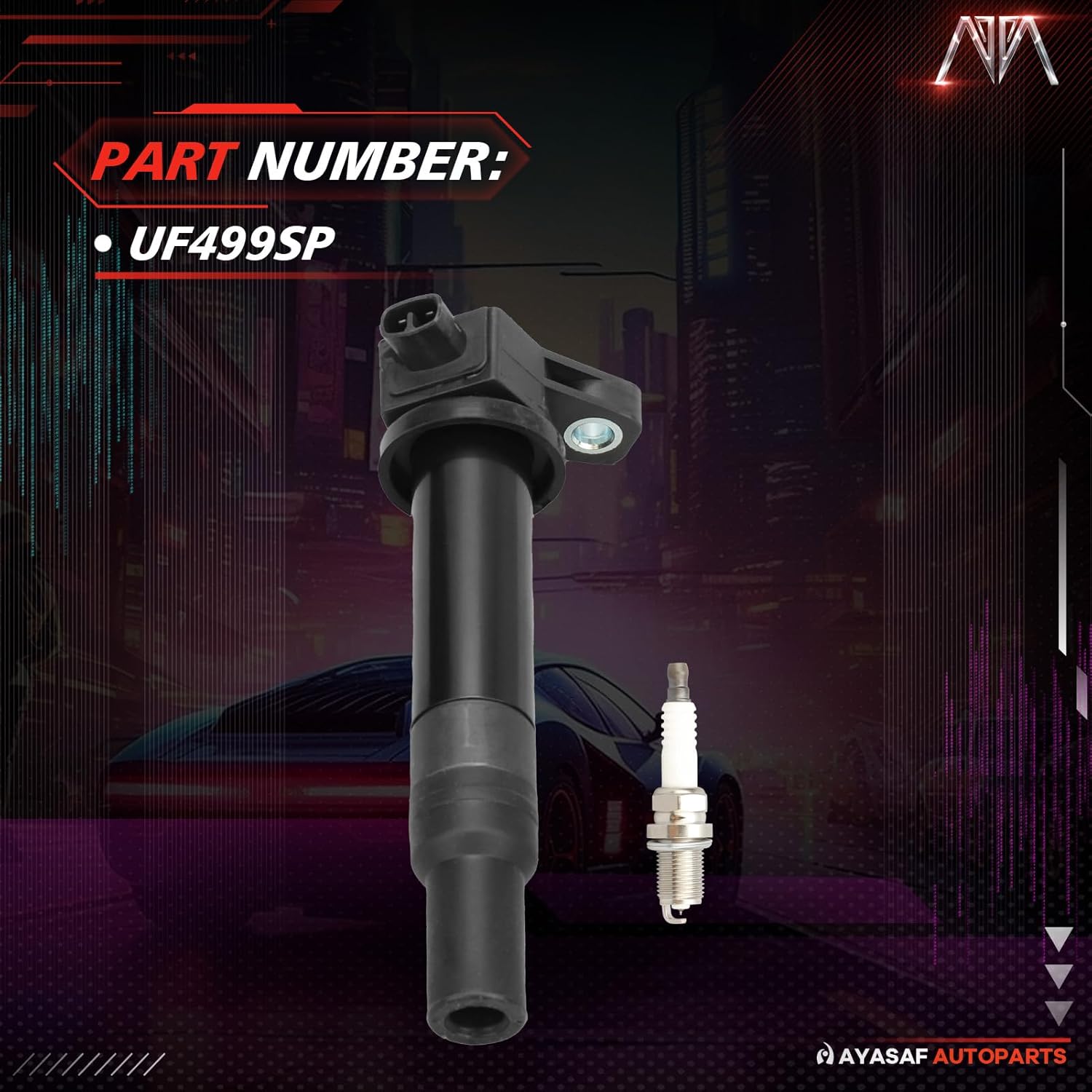 MAYASAF UF499 Ignition Coils and Spark Plugs Set of 4 Fit for Hyundai 2006 Accent, 2007-2011 Accent, for Kia 2006-2011 Rio/Rio5