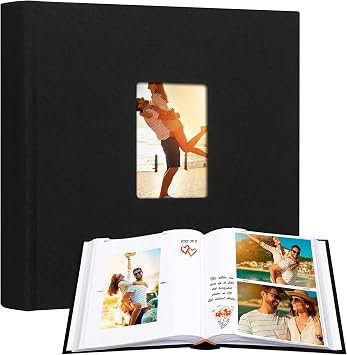 4x6 Photo Album, 240 Horizontal/120 Vertical, Writing Space, Black | Linen Cover, Horizontal and Vertical 4x6 Pockets, Memo Writing Space, Front Display Window, Family, Wedding & Travel Memories