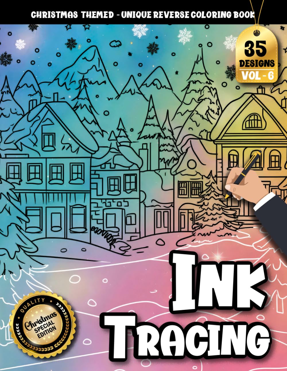Ink Tracing Book For Adults: Cozy Holiday Town Scenes to Trace and Color — A Relaxing Christmas Coloring Book for Adults with Watercolor Backgrounds (Cozy Christmas Tracing Series)