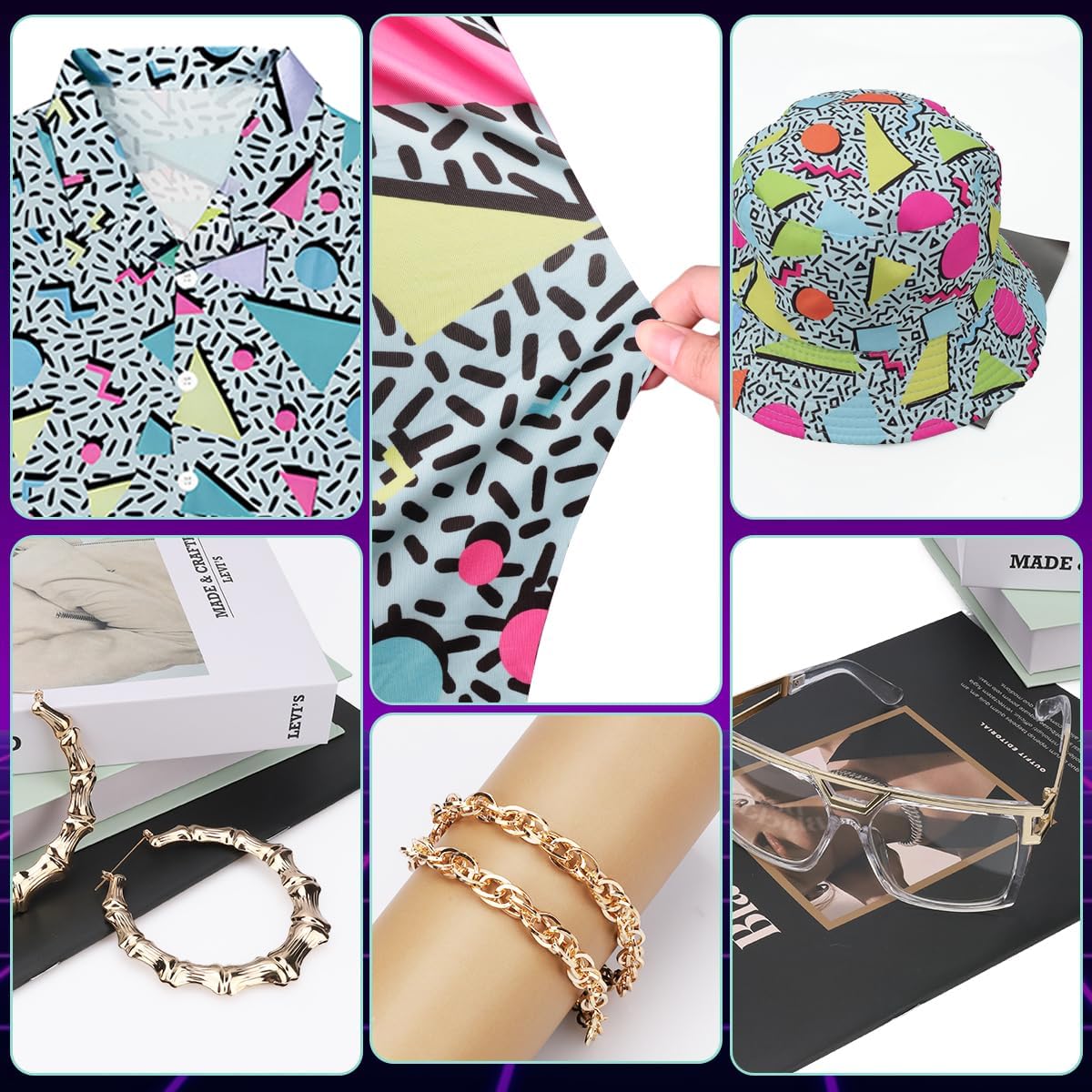 80s 90s Outfit for Women Retro Theme Party Disco Outfit Hip Hop Costume Button Up Blouse Tops Hawaiian Short Sleeve 6PCS - Image 4