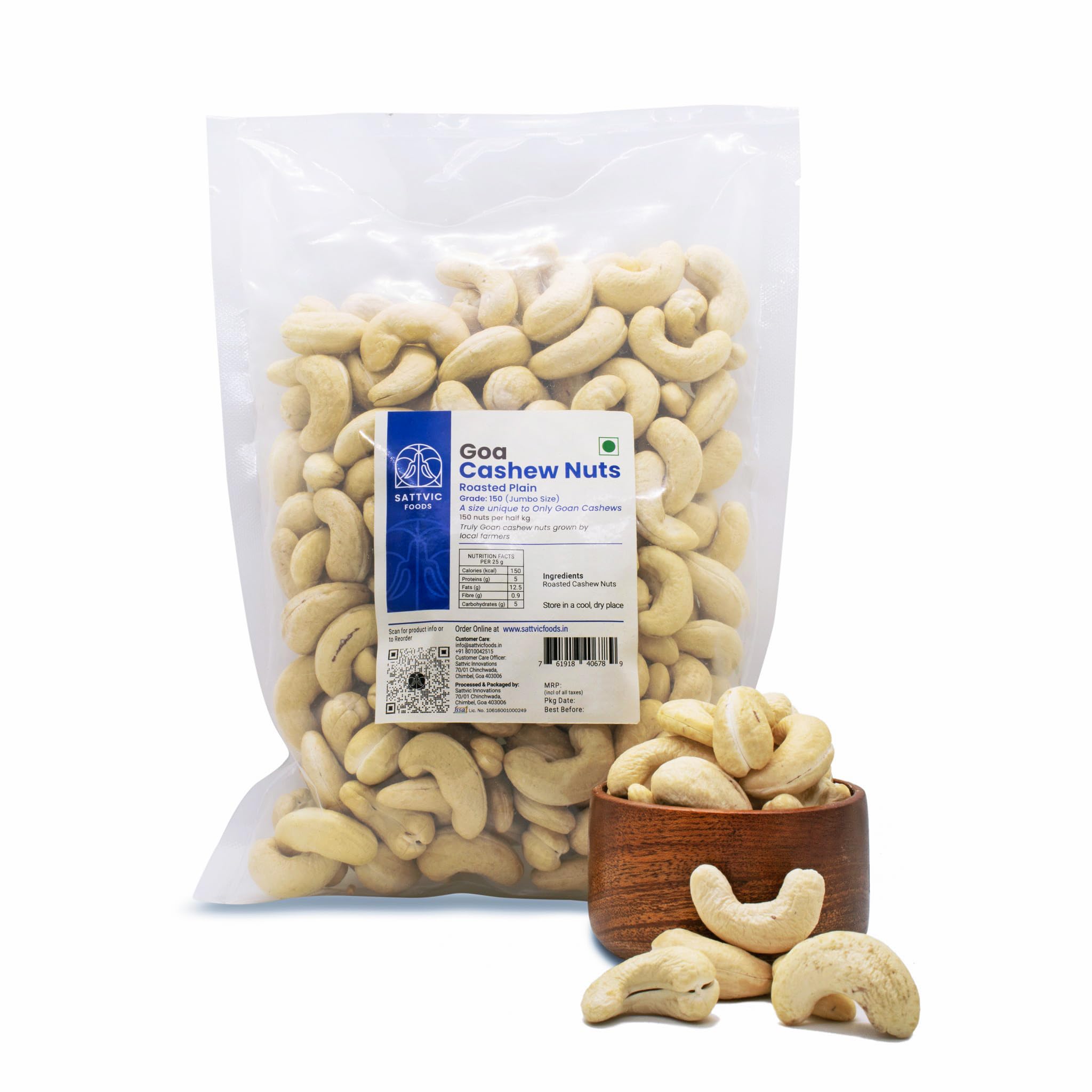 Sattvic Foods Emperor Cashew - Truly Goan Cashewnuts W150 (500 g) - Biggest and Rarest Kaju in the world (Roasted Plain - Jumbo Size) Average 3g weight per nut (B088FXSBKX) Amazon Price History, Amazon Price Tracker