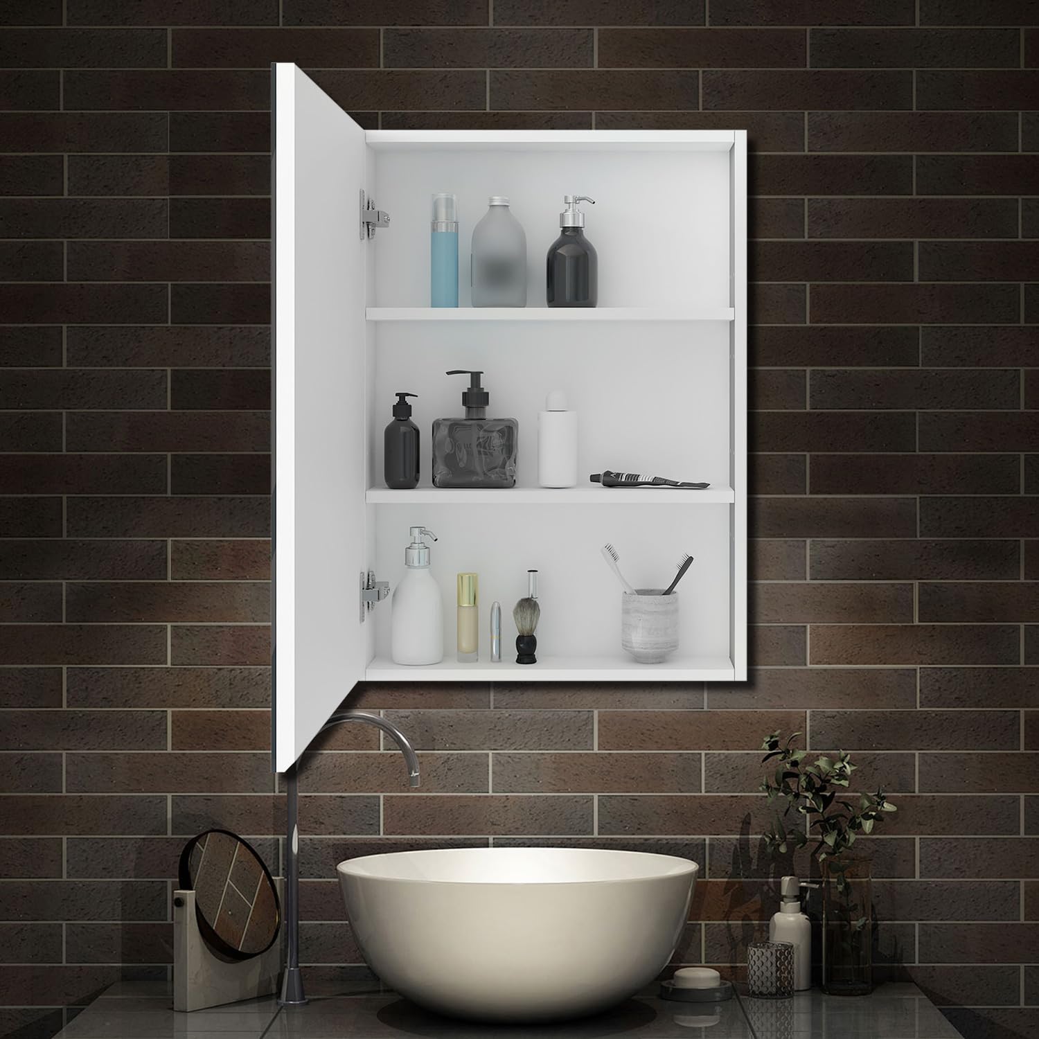 AICA Armoire de Toilette Mural avec Miroir et Rangement - Moderne, Anthracite, 60x70 cm