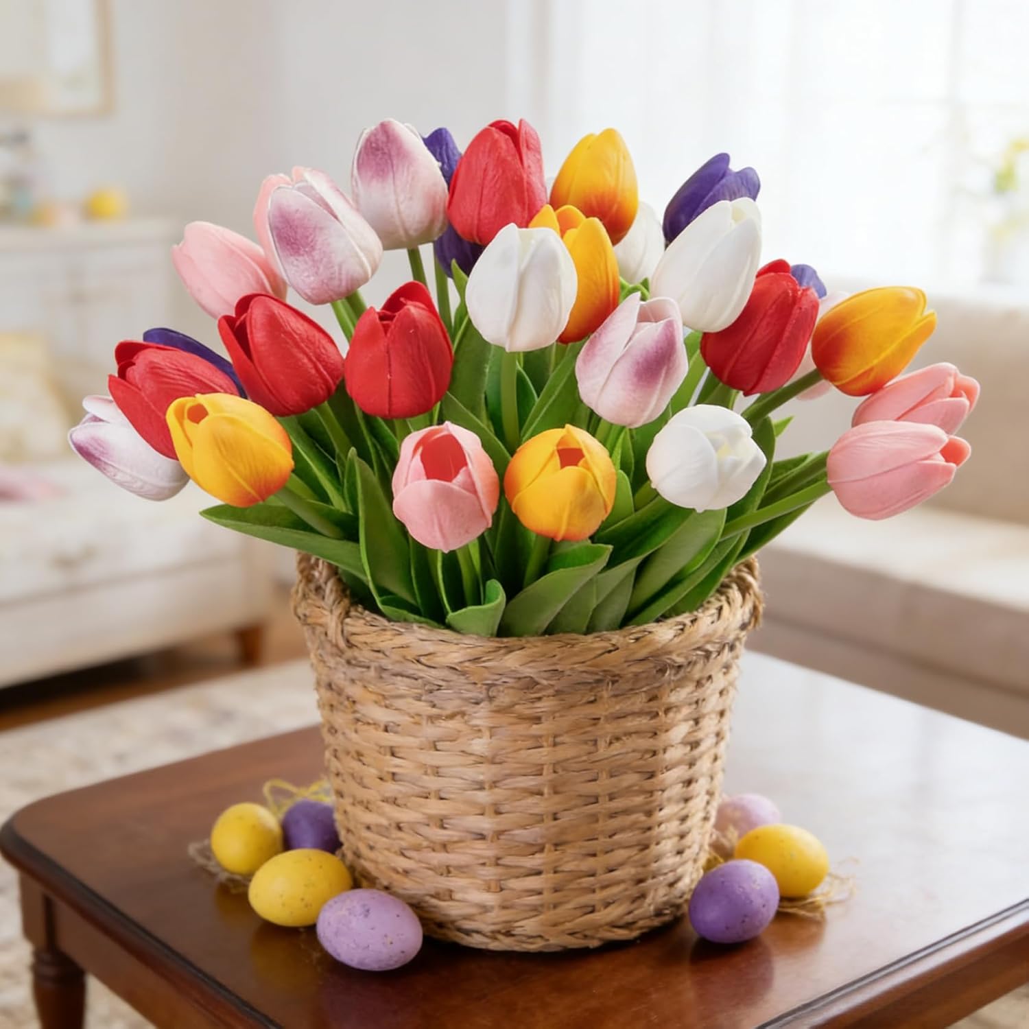 Ouddy Decor 30 Pcs Multicolor Tulips Artificial Flowers Real Touch PU Faux Flowers Fake Tulips Stems for Spring Summer Bouquet Floral Room Table Party Wedding Easter Mothers Gifts Home Decorations - Image 5