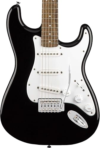 Miniatura 2 de Fender Paquete de guitarra eléctrica Squier Stratocaster, color negro, con estuche para conciertos, Frontman 10G y accesorios