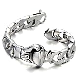 COOLSTEELANDBEYOND Unique Mens Stainless Steel Curb Chain Link Bracelet with Boxing Glove Silver Color Polished