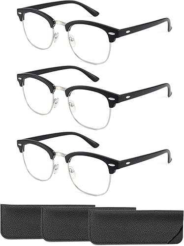 Miniatura 7 de CCVOO Paquete de 6 lentes de lectura con bloqueo de luz azul, lectores retro sin montura para hombres y mujeres, filtro de anteojos redondos UV400
