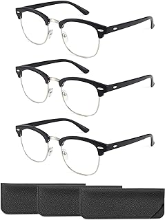 CCVOO 3 Pack Reading Glasses Blue Light Blocking, Retro Semi Rimless Readers for Men Women, Round Eyewear Filter UV400
