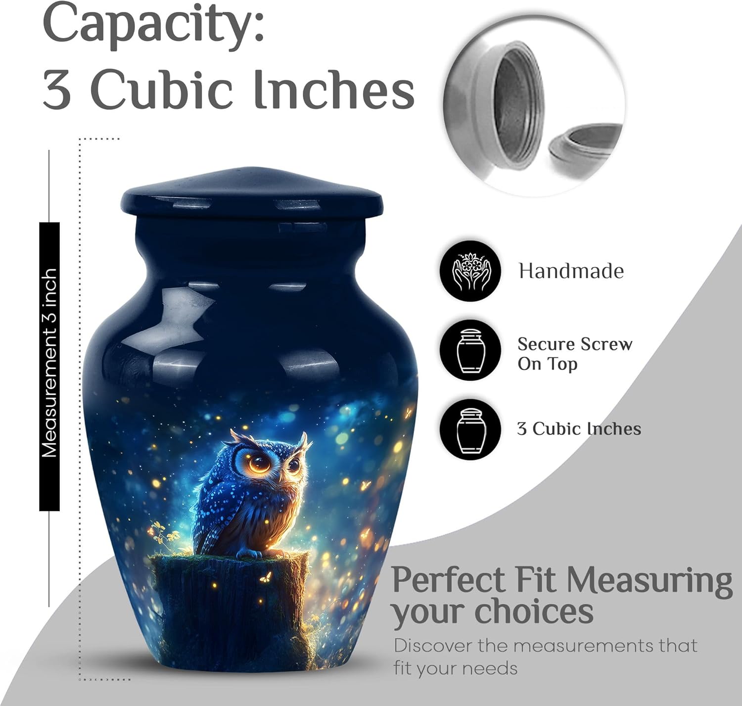 Blue Night Owl Mini Urns for Human Ashes Male - Small Urn for Human Ashes Adult Female 3 Inch 1 Pcs