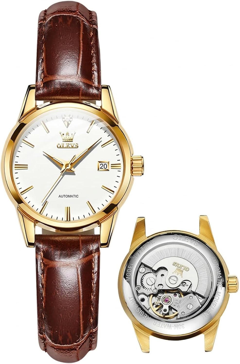 OLEVS Elegant Women’s Watch Brown Leather Chronograph