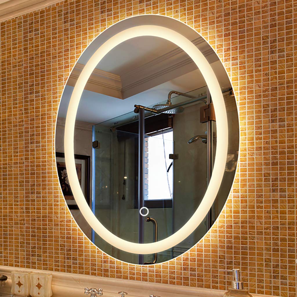 Specchio da Bagno Illuminato con Luce LED e sensore tattile Specchio da Barba Ovale per Trucco a Parete, Senza Bordo