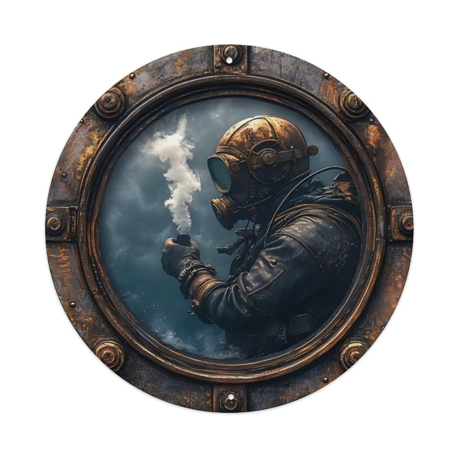 Ldfuieksufg Style Round Steampunk Diver Porthole Vintage Decor Wall Plaque Vintage Aluminium Metal Sign, Retro Wall Decor For Home, Bar, Garage & Farmhouse 20X20cm