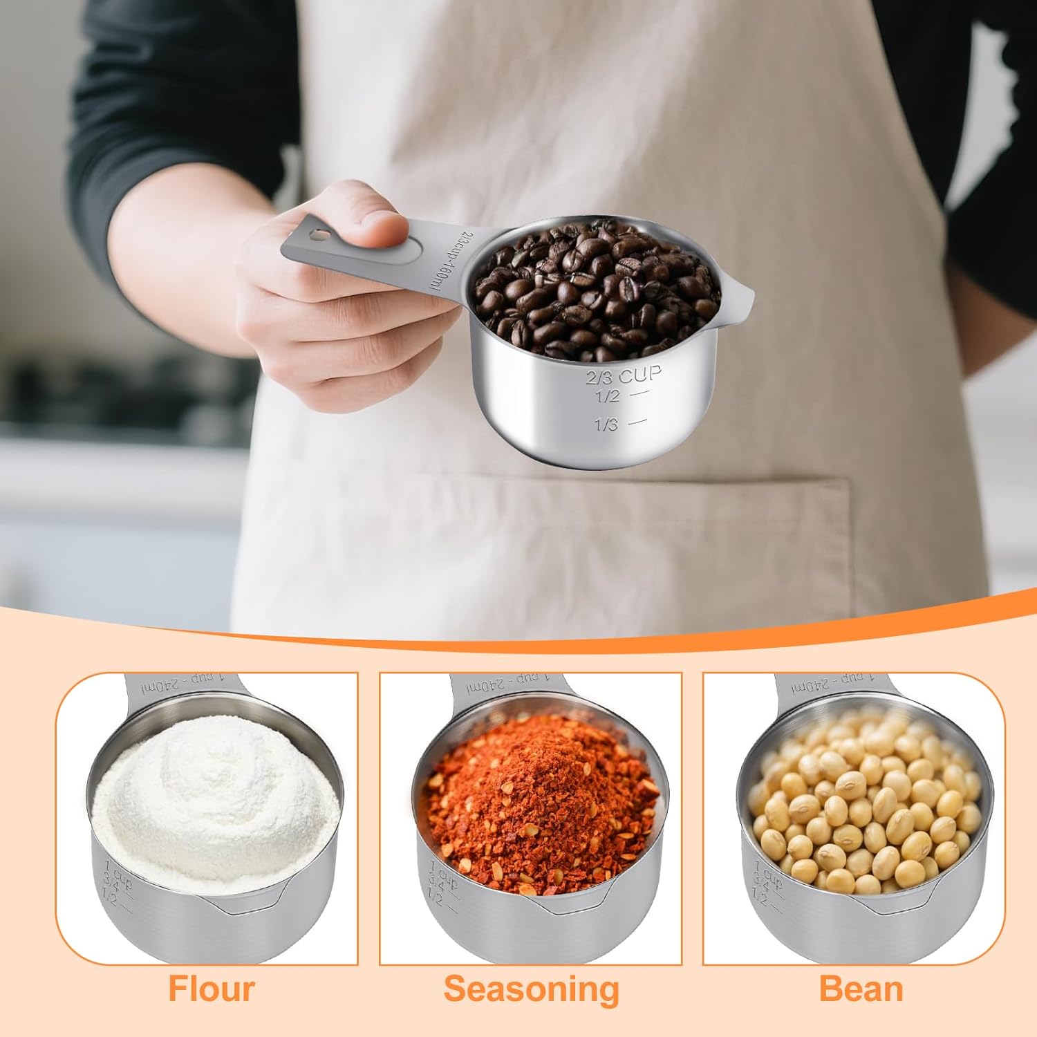 Measuring cups and spoons set of 13，Heavy Duty Stackable Metal Measuring Cups & Spoons，stainless steel measuring cup for Dry and Liquid Ingredients，Ideal for Cooking&baking measuring tools - Image 7