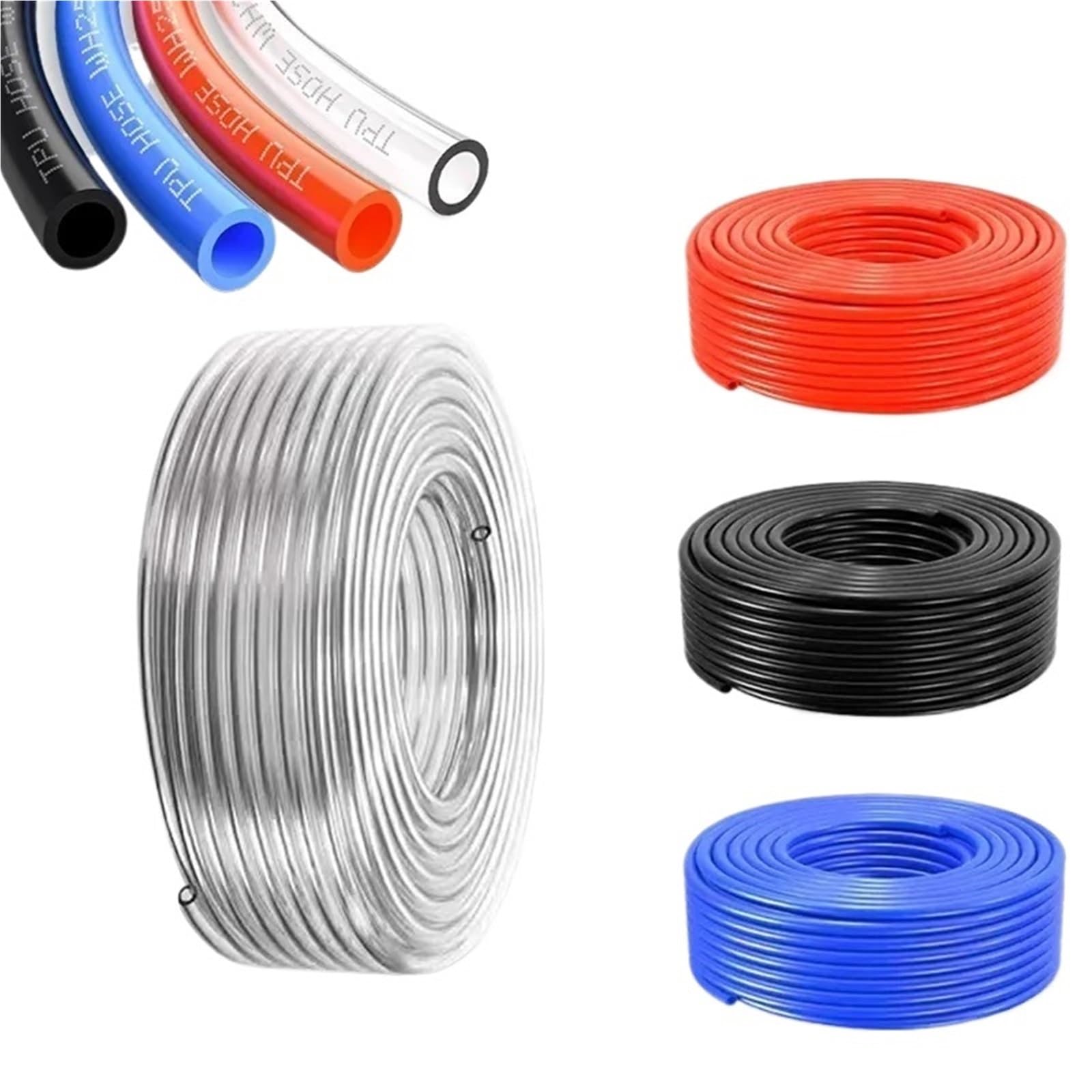 Tubo dell'aria con componenti pneumatici, 10 m/20 m/50 m/100 m, 4 mm, 6 mm, 8 mm, 10 mm, 12 mm, in poliuretano (nero, 20 m, 4 x 2,5 mm)