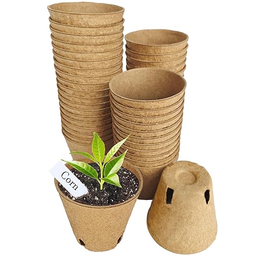 Napia Peat Pots Seed Starter - 45 Pack 3.15 inch Biodegradable Seed Starter Pots Peat Pots for Seedlings with 30pcs Plant Labels, Seedling Pots Starter Pots for Planting Seeds with Drainage Holes