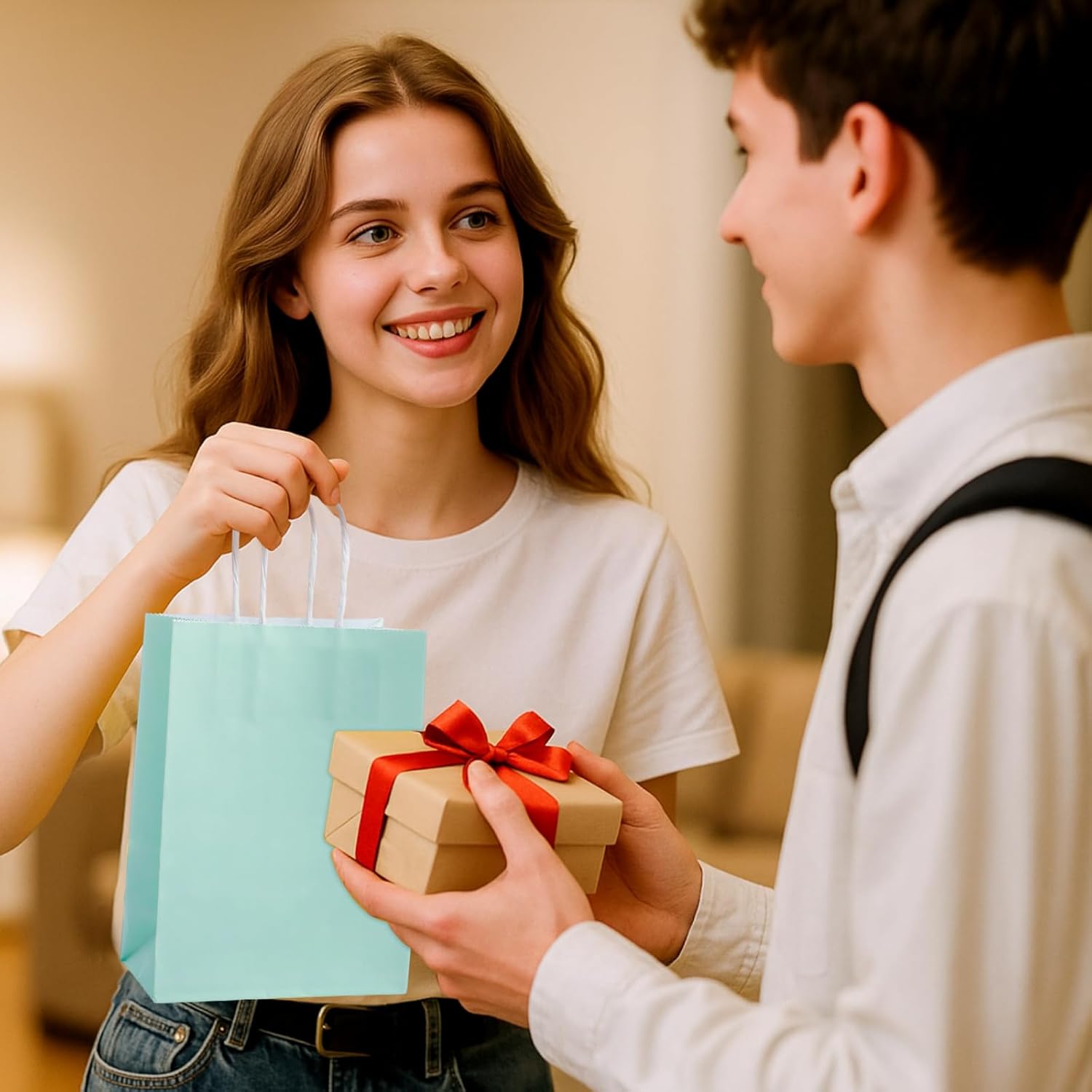 Kolldenn 40 Pack Valentine Pastel Paper Gift Bags Bulk with Handles, 5.9" x 3.1" x 8.2" Pastel Colorful Party Favor Bags Rainbow Goodie Treat Supplies for Birthday Baby Shower DIY Crafts Wedding Party - Image 6