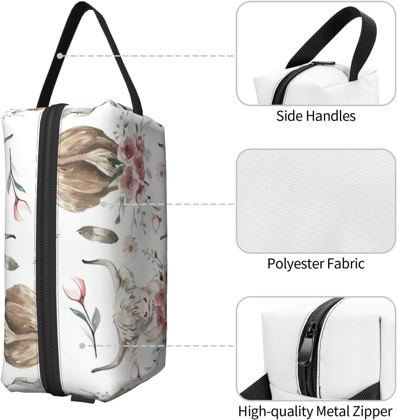 Highland Cow Toiletry Bag for Women Men Portable Travel Wash Bag Waterproof Gym Shaving Toiletries Cosmetic Organizer Bag, Shower Bathroom Toiletries Accessories Makeup Bag with Handle image 3