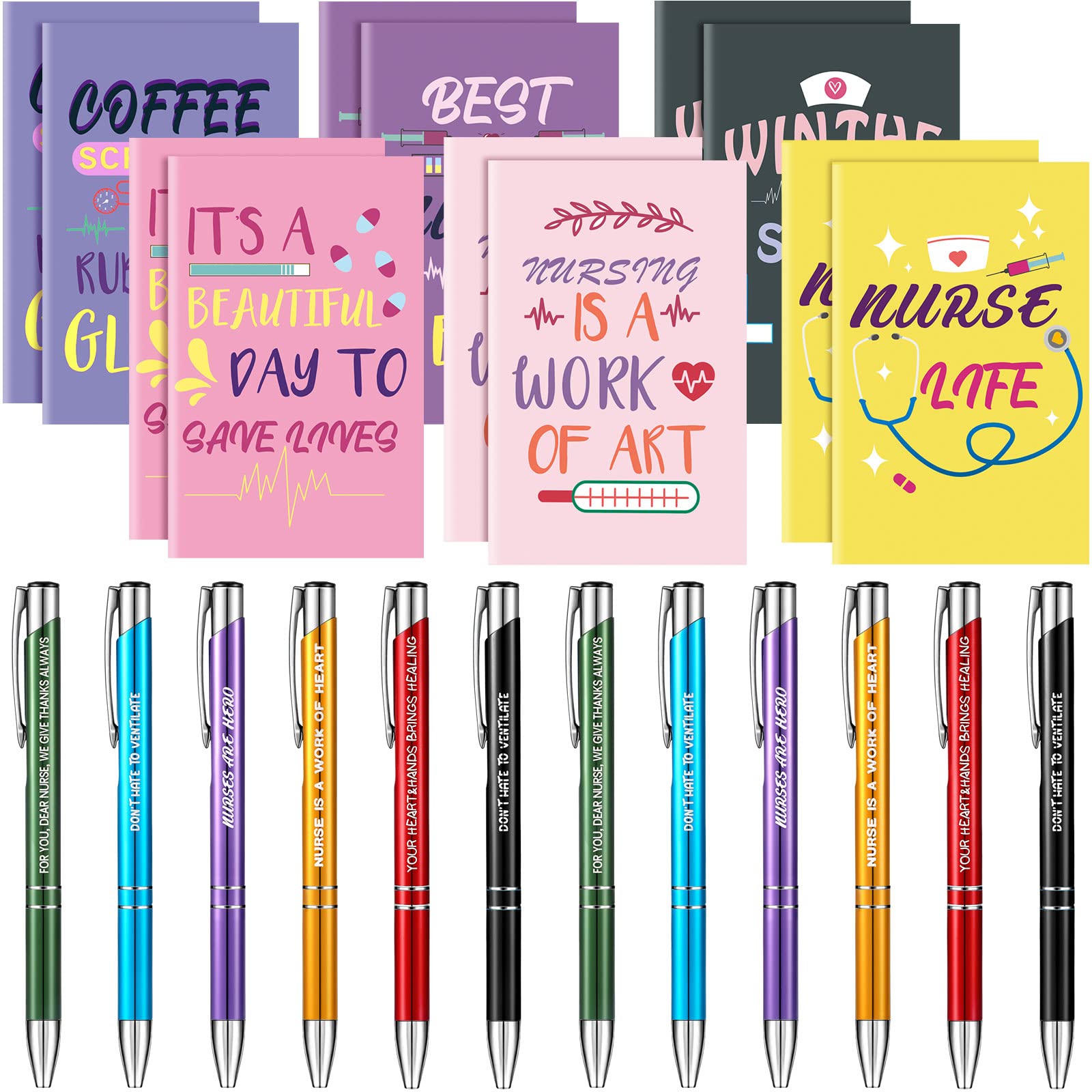Geyee 24 Pcs Mini Motivational Pens Inspirational Notepads Bulk Appreciation Gifts Small Journals Funny Ballpoint Pen Set Prizes Men Women Office