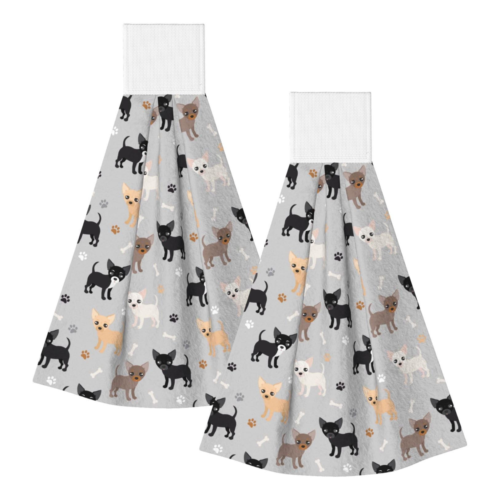 DOPKLNA Chihuahua Paws And Bones, 2 Pcs Hanging Coral Fiber Hand Towels for Bathroom, Absorbent Kitchen Towels
