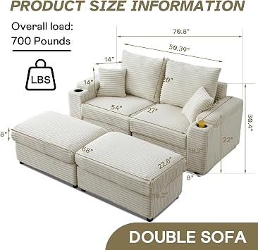 Chaise Lounge Chair Indoor,70.8 Oversized Sleeper Chair with Wood Frame, Upholstered Sofa Bed for Living Room, Movie Room, Bedroom with 2 Storage Pockets& 2 Cup Holders(Corduroy, Beige)