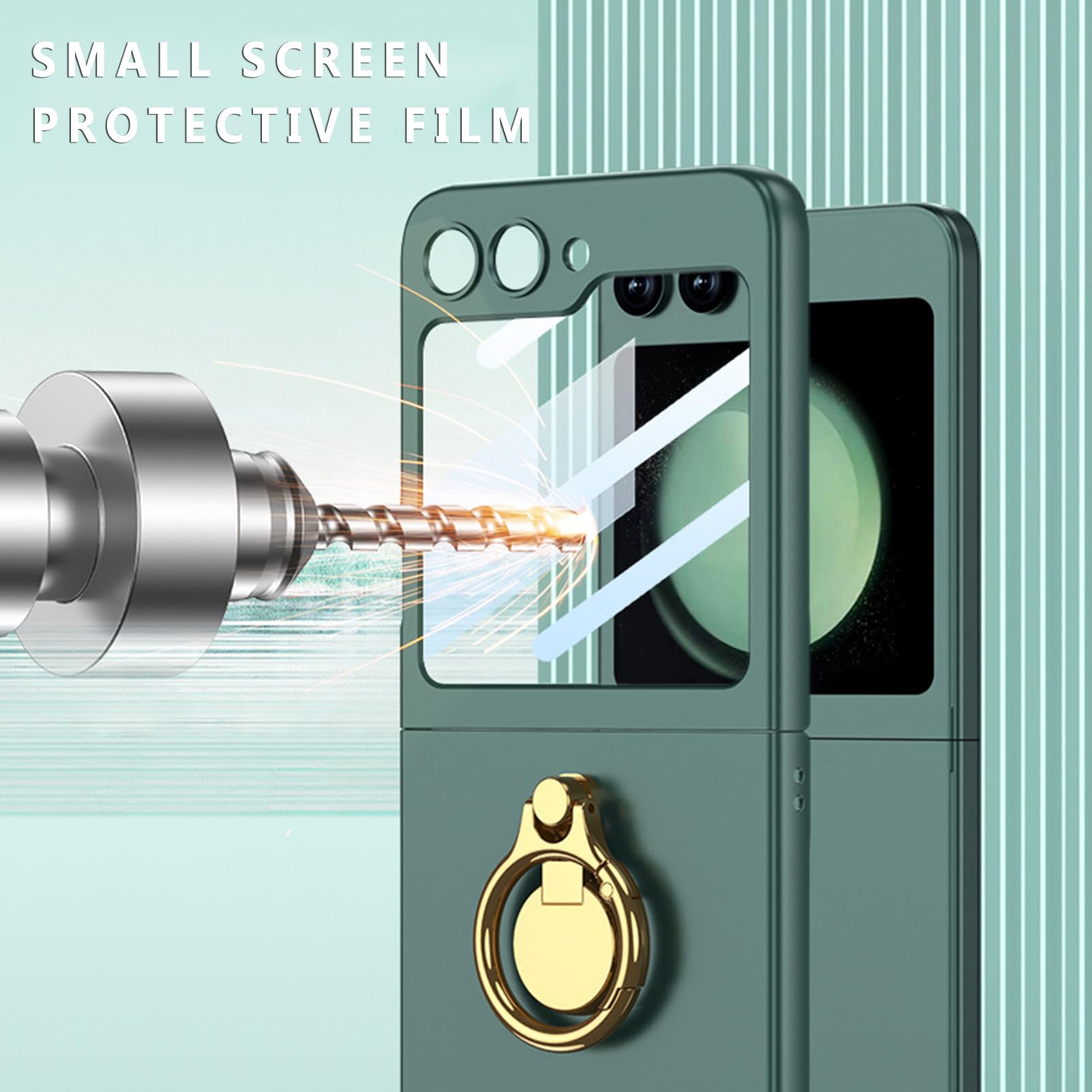 CIRONI Custodia con Cerniera per Samsung Galaxy Z Flip 5, Custodia con Anello in Metallo Placcato e Cover per Schermo AntiGraffio,Grigio