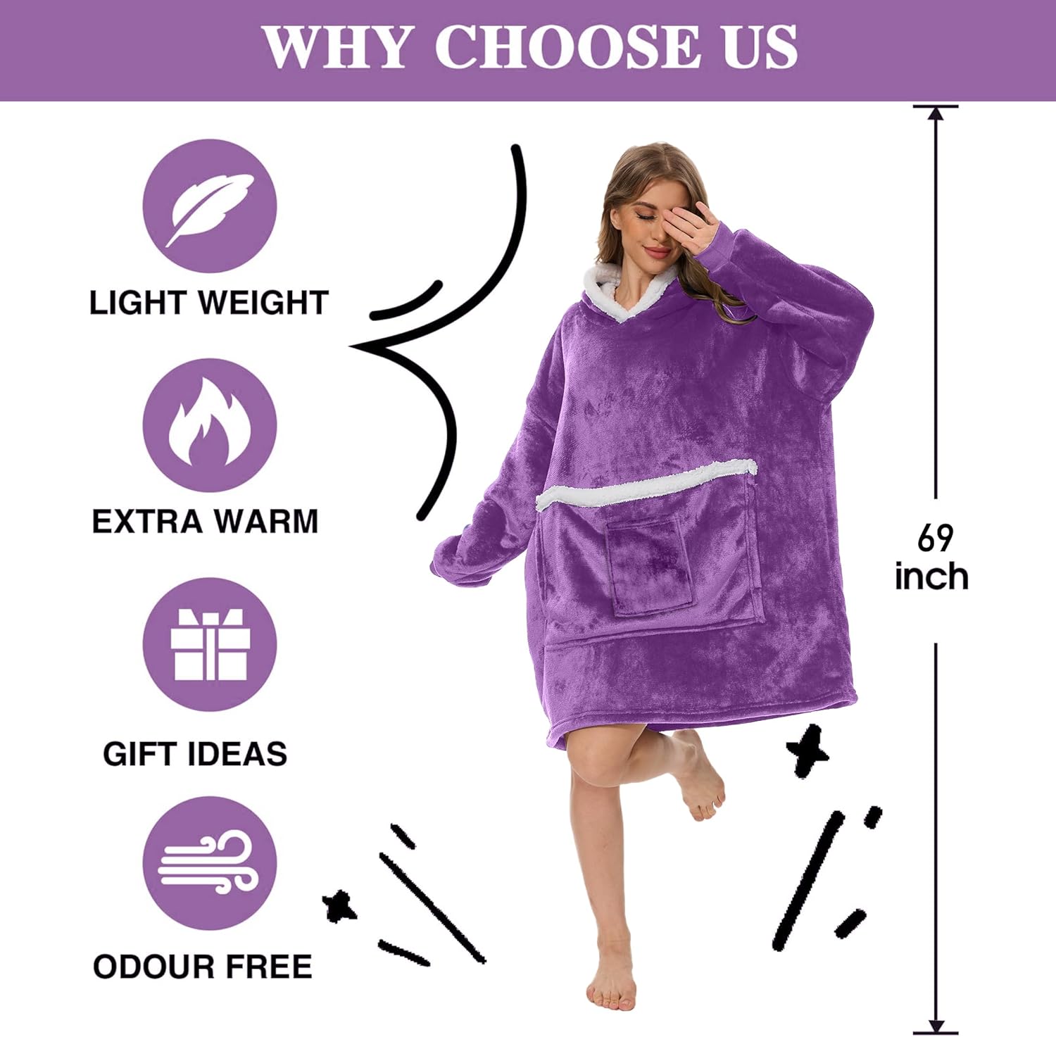 Wearable Blanket Hoodie with Giant Pocket, Soft Warm Sherpa Fleece Oversized Blanket Sweatshirt Gifts for Women Men - Image 4