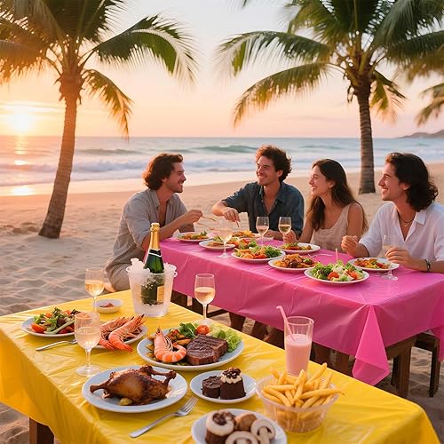 Vista 6 de Paquete de 12 manteles rectangulares desechables de plástico color arcoíris de 54 x 108 pulgadas, manteles de plástico arcoíris para cumpleaños