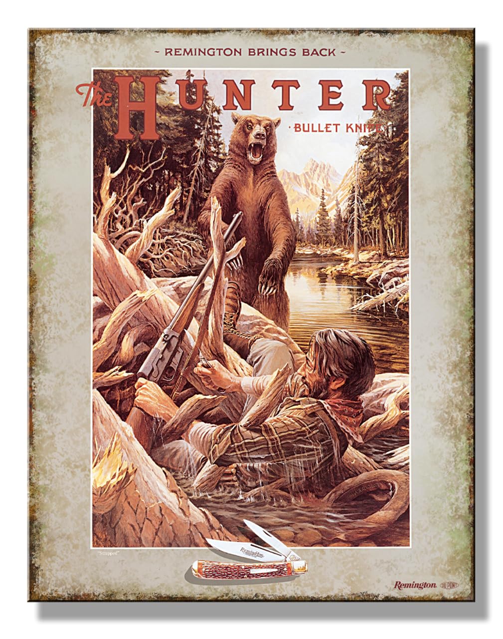 Plaque en métal Remington avec ours déco vintage pour intérieur de cabane rustique