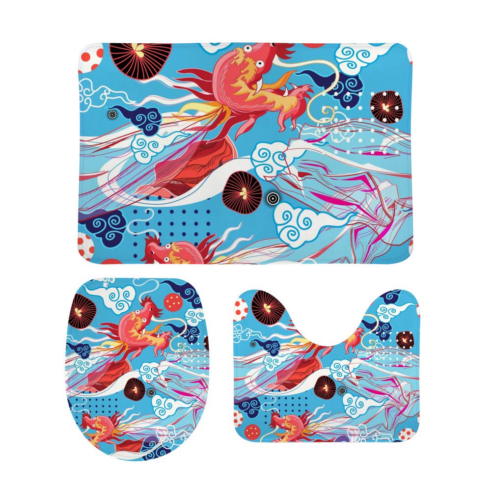 Tapis de salle de bain pour éviter les sols froids et glissants avec motif bleu rouge