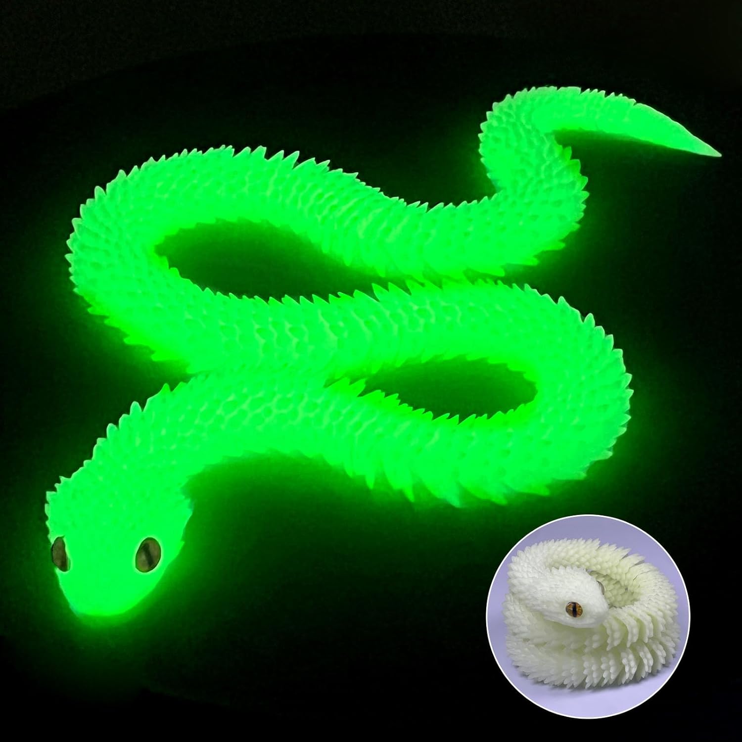 3D Printed Animals-Snake Viper,3D Printed Snake Toys Articulated Snake 3D Printed Animals Animal Model Ornaments Creative Funny Toy Festival Gift for Frends (Rainbow Luminous Rainbow, 20.2Inch)