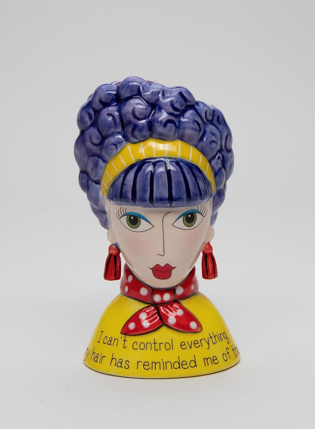 Fine Ceramic Dollymama's by Joey Purple Hair Lady Makeup Brushes Holder Vase, 6-1/4" H