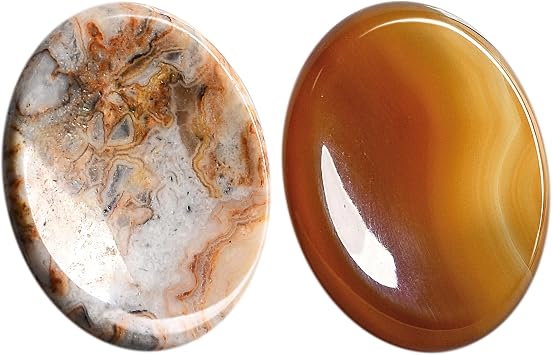 Crazy Lace Agate Carnelian Red Agate Thumb Worry Stone 2PCS Pocket Hug Sets Crystals Healing Thumb Worry Stone Pocket Palm Meditation Crystal Oval Gemstone for Crystal Anxiety Stress Relief Therapy