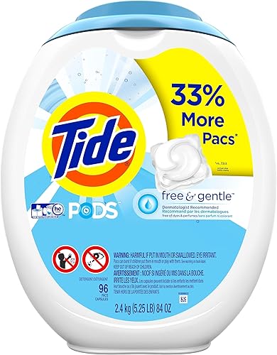 Tide PODS - Jabón detergente para ropa libre y suave PODS HE 96 unidades sin perfume e hipoalergénico para pieles sensibles libre y transparente de