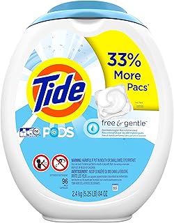 PODS Free and Gentle, Laundry Detergent Soap PODS, HE, 96 Count - Unscented and Hypoallergenic for Sensitive Skin, Free and Clear of Dyes and Perfumes