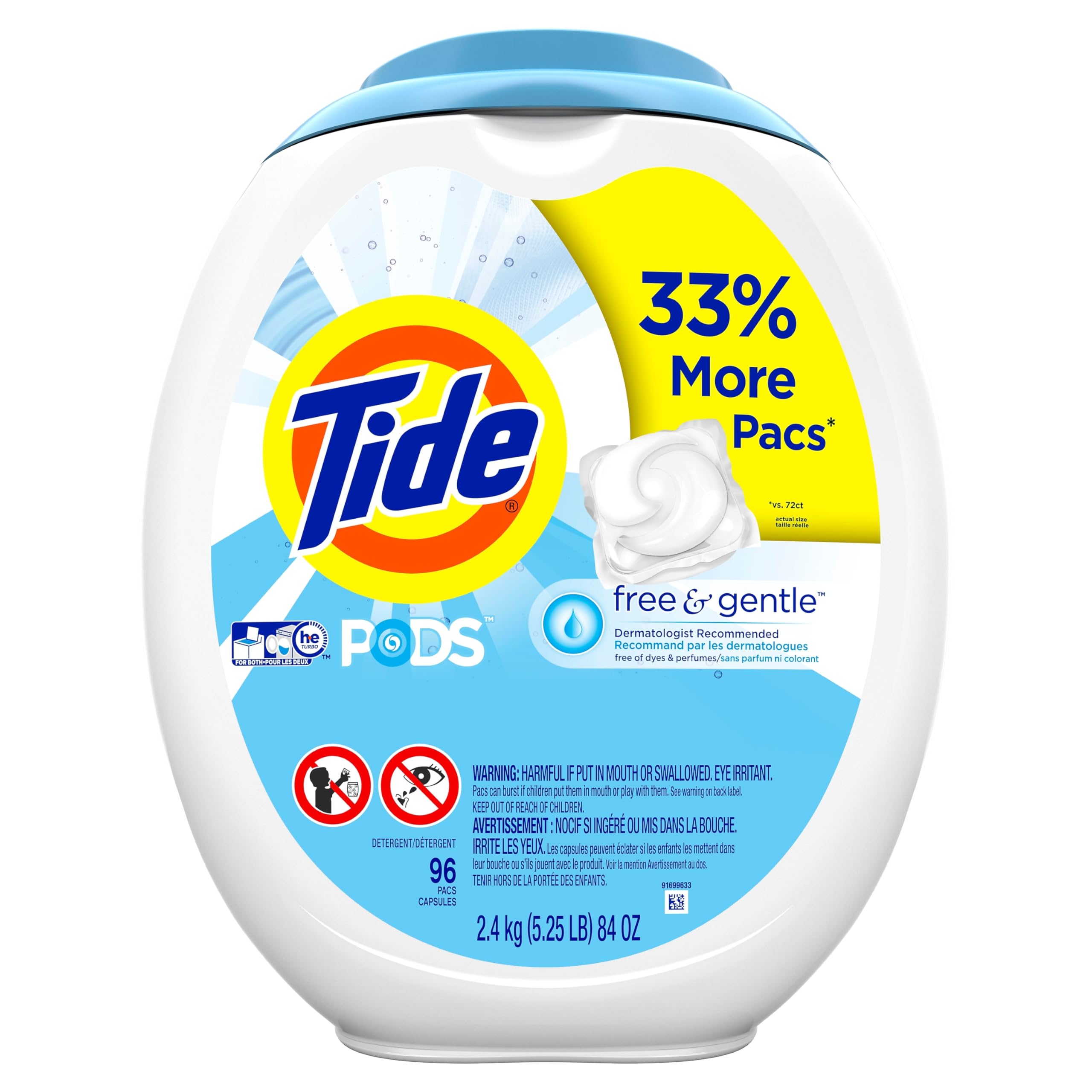 TidePODS Free and Gentle, Laundry Detergent Soap PODS, HE, 152 Count - Unscented and Hypoallergenic for Sensitive Skin, Free and Clear of Dyes and Perfumes