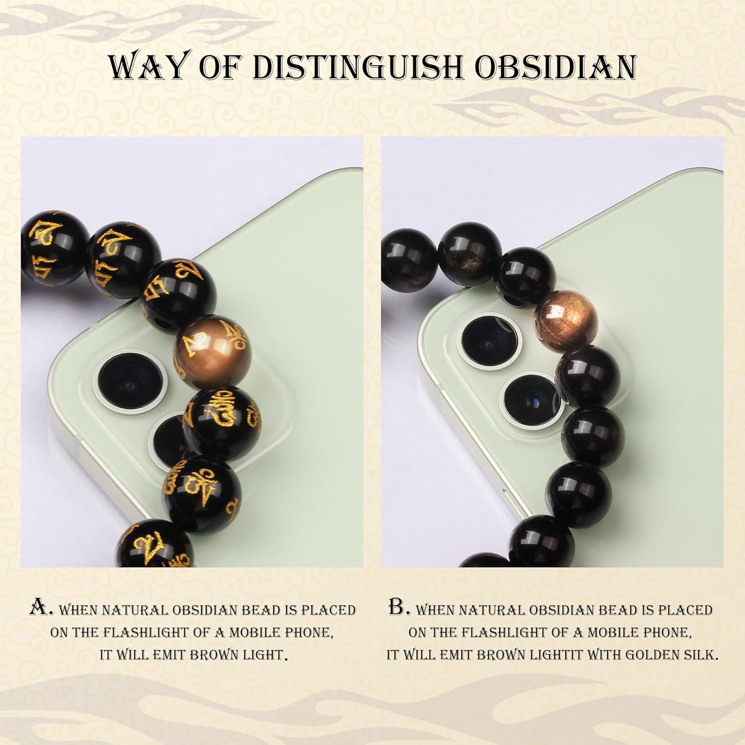 Feng Shui Obsidian bracelet, 24K Gold Plated Pixiu and Six Syllable Mantra of Buddhism brings Fortune and Good Luck, Healing and Protection bracelet, Elastic bracelet for Women and Men - Image 5