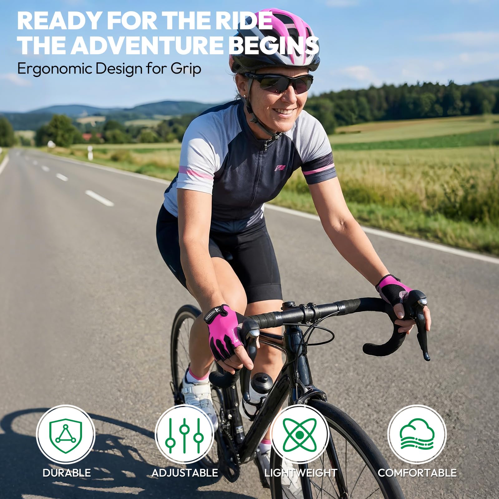 KONVINIT Gants de vélo Demi-Doigts Respirant mitaine vélo rembourrés avec poignée Anti-dérapante Unisexe pour VTT,vélo de Route,Gymnase,Crossfit,haltérophilie