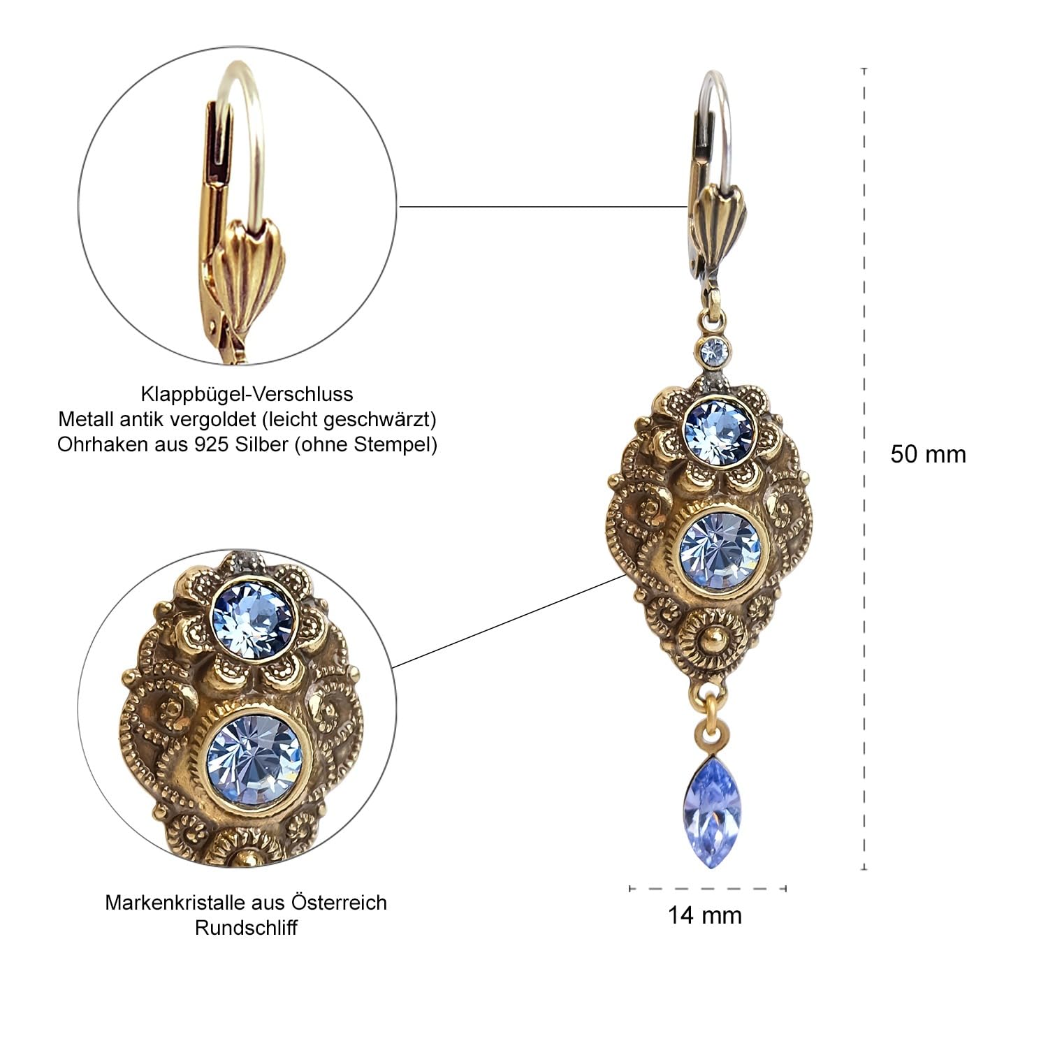 NOBEL SCHMUCK Jugendstil Ohrringe Gold Marken Kristalle Ohrhänger Gold