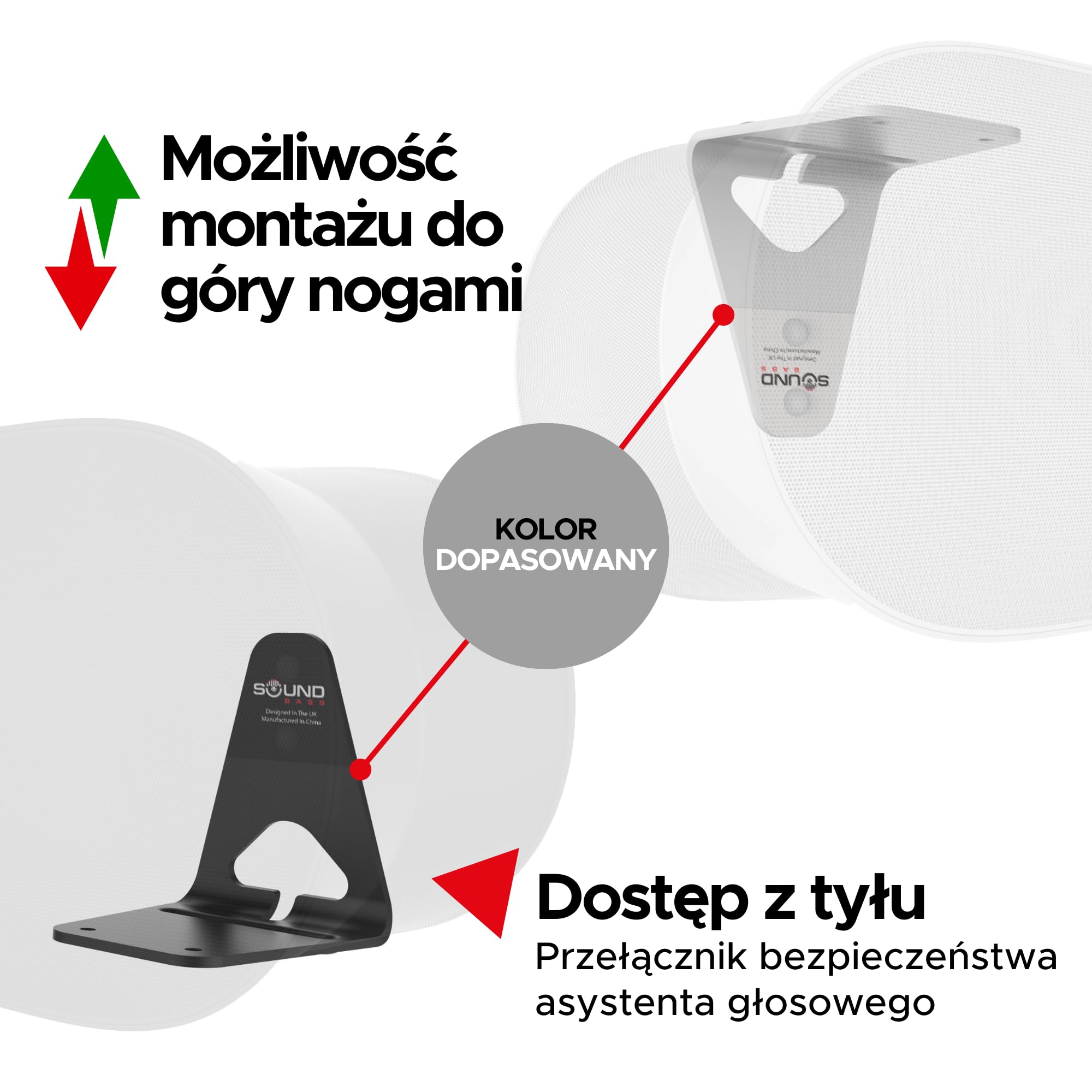 Sound Bass ERA300 Uchwyt Ścienny, Niski Profil, Czarny, Zestaw Podwójny, Kompatybilny z Głośnikiem Sonos ERA 300, Kompletny ze Wszystkimi Elementami Montażowymi