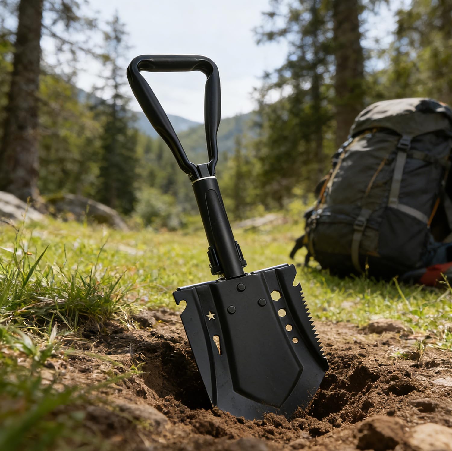 Pala Plegable Multifuncional 58 cm, Pala de Nieve Plegable, Pala Plegable Militar, Pala de Supervivencia Camping, Portátil Pala Plegable para Camping, Jardín, Supervivencia, Senderismo, Car