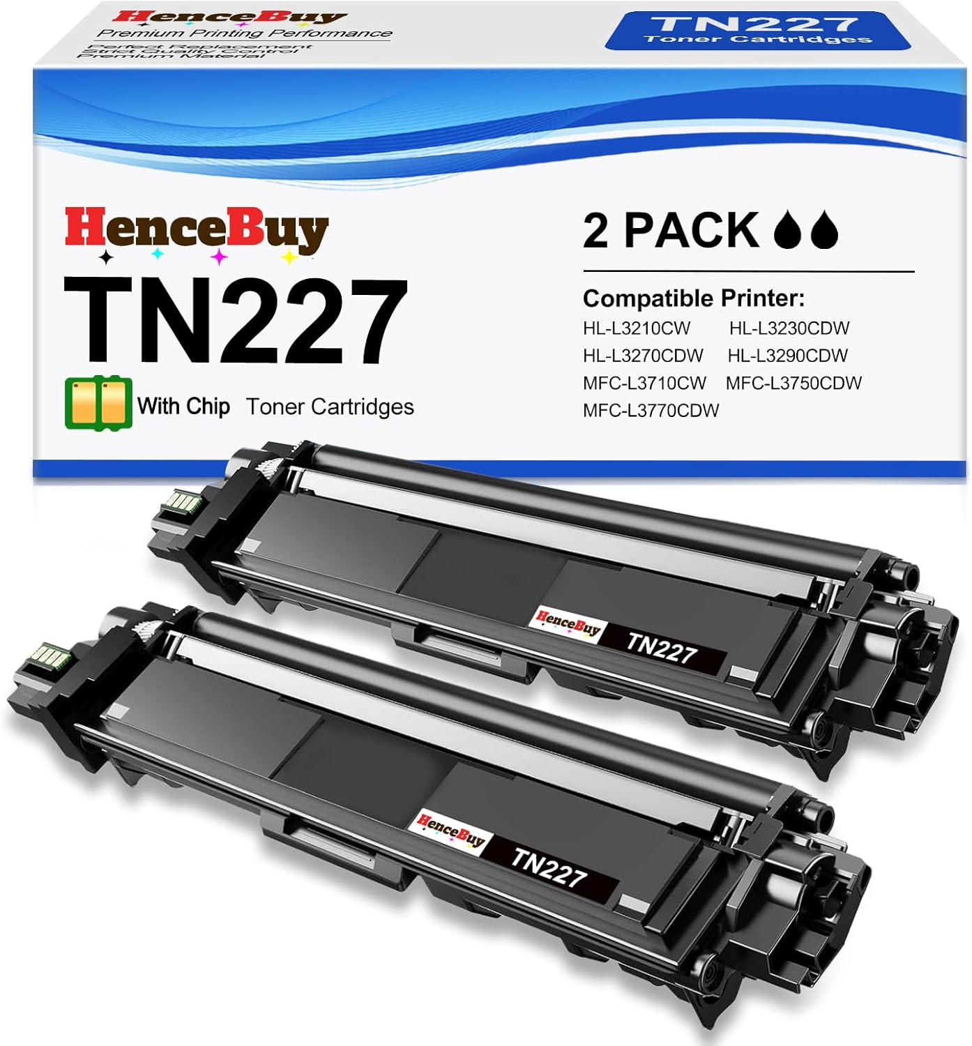 TN227 Toner Cartridge Black 2-Pack,Replacement for Brother TN227 TN227BK TN-223BK TN223BK for MFC-L3770CDW HL-L3290CDW HL-L3230CDW MFC-L3750CDW L3710CW L3210CW Printer