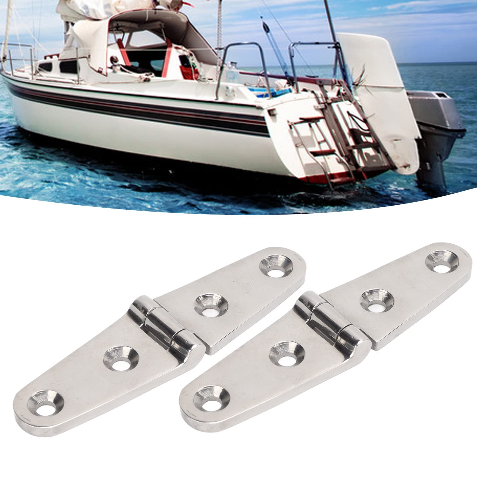 Cyrank 2 PCS Strap Hinge, 316 Stainless Steel Tee Hinge Boat Home Hardware with Holes Silver Boat Hardware for Door Gate Shed Barn? (2 Holes: 103x27mm/4.06x1.06in)