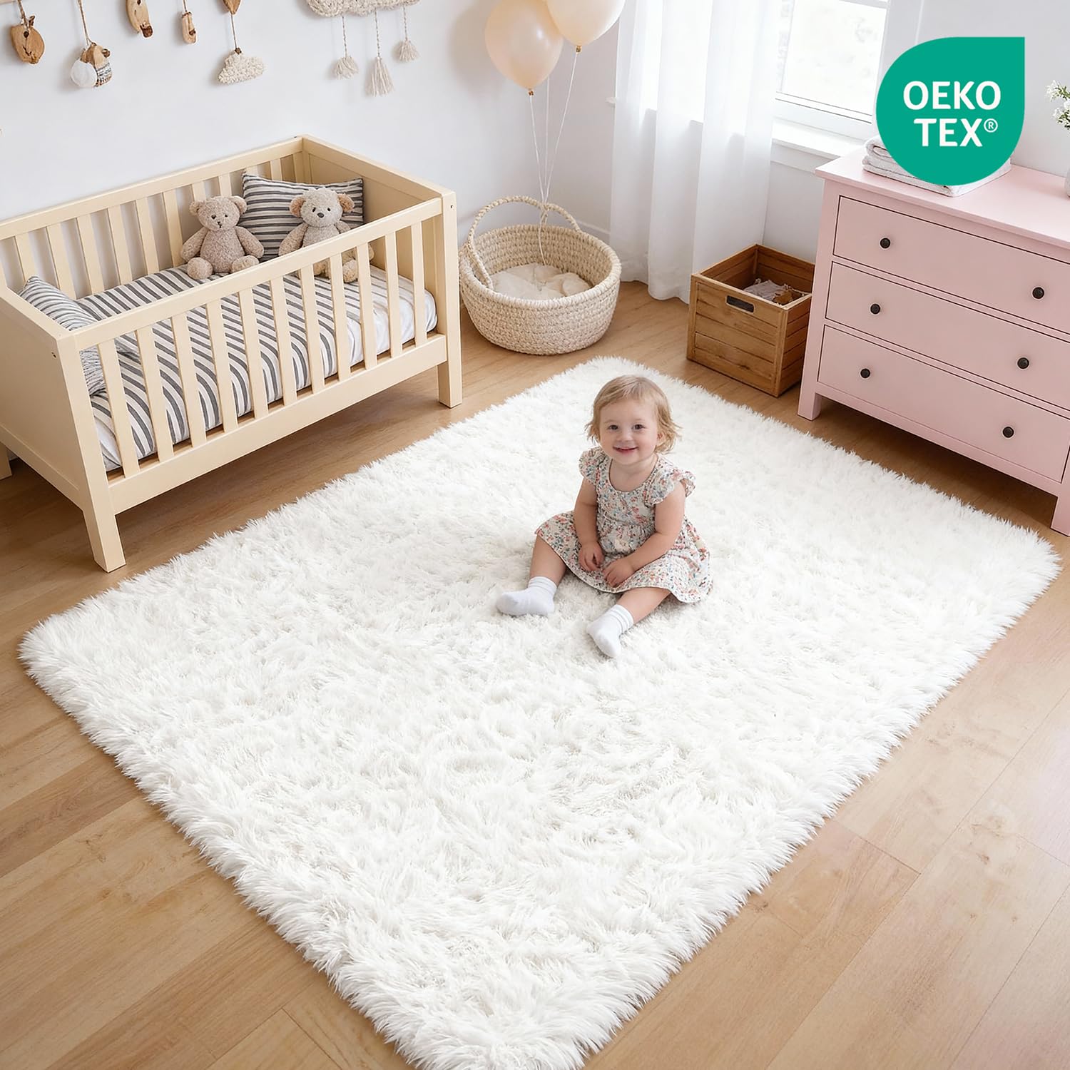 Alfombra Salón Grandes Pelo Largo Lavable para Habitación o Dormitorio, Esponjosa, de Cama (Blanco Puro, 200 x 300 cm) | Alfombra muy grande para un ambiente agradable. Cubre todo el espacio, esponjoso y antideslizante a diario